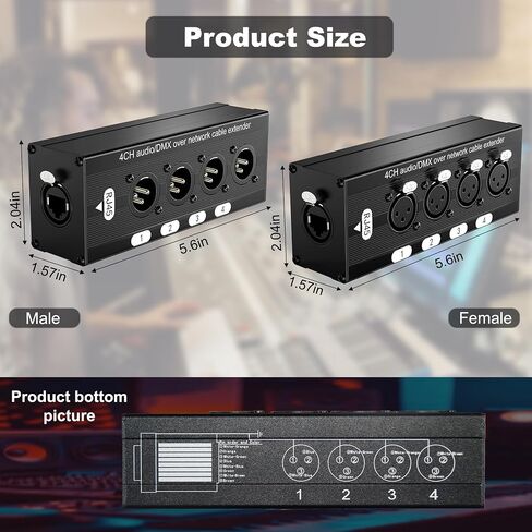 4 Channel 3 Pin Multi Network Cable Breakout, Male Female to RJ45 Ethercon for Stage Sound Lighting and Recording Studio with no Cable (1 Pair: XLR Male + TRS Female) Black in Saudi Arabia