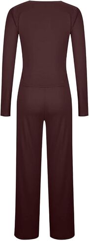 2 Piece Sets For Women Solid V Neck Long Sleeve Matching Outfits Trendy Slim Fit Top Wide Leg Pants Loungewear Set in Saudi Arabia