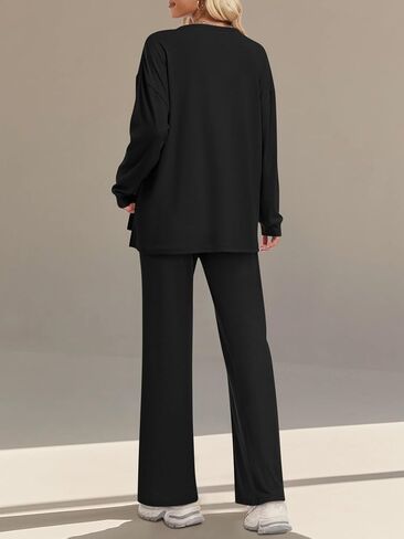 Women's Fall 2 Piece Lounge Sets Side Slit Sweatshirt Wide Leg Sweatpant Airport Travel Outfits Tracksuit in Saudi Arabia