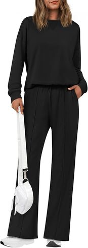 Women's Fall 2 Piece Lounge Sets Side Slit Sweatshirt Wide Leg Sweatpant Airport Travel Outfits Tracksuit in Saudi Arabia
