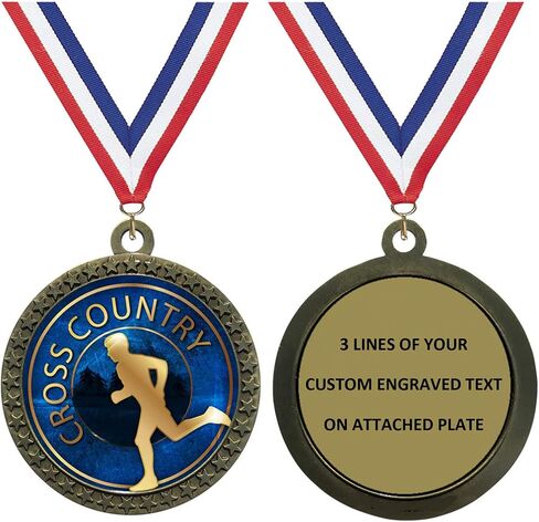 Express Medals 1 to 50 Packs Engraved Personalized Custom Gold Cross Country Medals Trophy Award with Neck Ribbon Medal Trophies Custom X Running Runner Race in Kuwait
