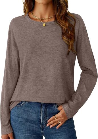 قمصان طويلة الأكمام للنساء طاقم الرقبة قمم أساسية غير رسمية سقوط سقوط الملابس 2025 in Kuwait