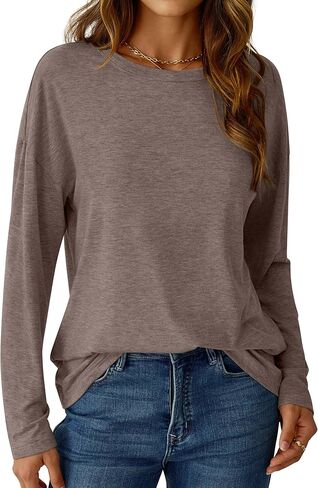 قمصان طويلة الأكمام للنساء طاقم الرقبة قمم أساسية غير رسمية سقوط سقوط الملابس 2025 in Kuwait