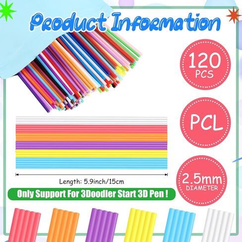 Honoson 120 Pcs PCL 3D Pen Refills Compatible with The 3Doodler Start 3D Pen Low Printing Temperature 2.5 mm Thick 15 cm Filament Refill(Black) in Saudi Arabia