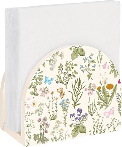 Wildflower Napkin Holder Vintage Floral Beige Wooden Tissue Dispenser for Spring Living Room Bathroom Kitchen Home Restaurant Table Countertop Decor in Saudi Arabia