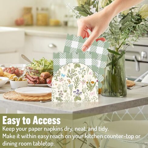 Wildflower Napkin Holder Vintage Floral Beige Wooden Tissue Dispenser for Spring Living Room Bathroom Kitchen Home Restaurant Table Countertop Decor in Saudi Arabia