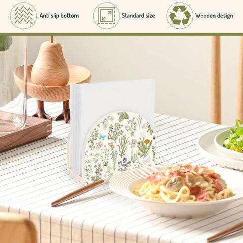 Wildflower Napkin Holder Vintage Floral Beige Wooden Tissue Dispenser for Spring Living Room Bathroom Kitchen Home Restaurant Table Countertop Decor in Saudi Arabia