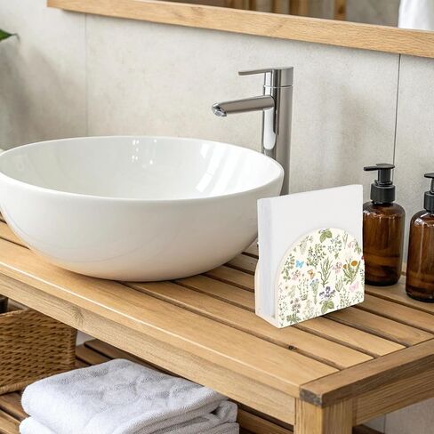 Wildflower Napkin Holder Vintage Floral Beige Wooden Tissue Dispenser for Spring Living Room Bathroom Kitchen Home Restaurant Table Countertop Decor in Saudi Arabia
