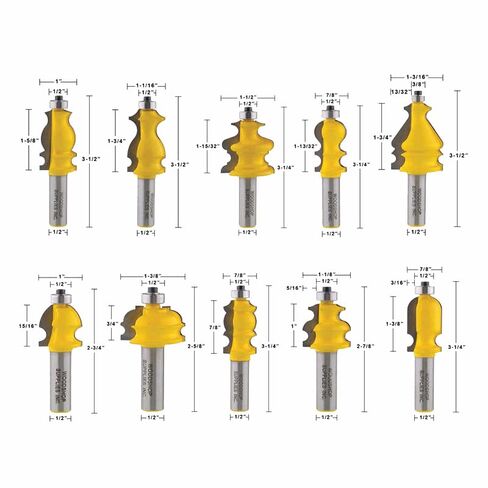 10pcs 12mm 12.7mm Shank Architectural Molding Router Bits Set Casing Base CNC Line Woodworking Cutters Face Mill(12.7mm shaft) in Kuwait