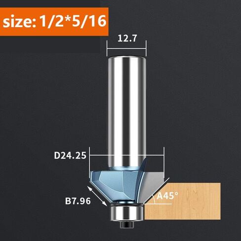 6.35mm 12.7mm Shank 45 Degree Chamfer Trimming Milling Cutter Tungsten Carbide Woodworking Router Bits CNC Tool for Wood(X00410) in Saudi Arabia