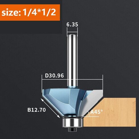 6.35mm 12.7mm Shank 45 Degree Chamfer Trimming Milling Cutter Tungsten Carbide Woodworking Router Bits CNC Tool for Wood(X00410) in Saudi Arabia