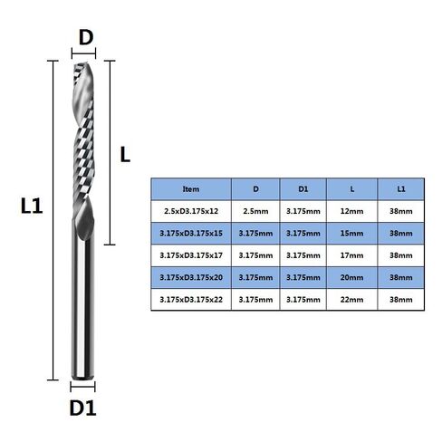 10pcs 3.175mm Shank Milling Cutter CNC End Mills Cutting Length 15/17/20/22mm One Flute Spiral Router Bits for Wood MDF PVC(3.175x20x3.175mm) in Saudi Arabia