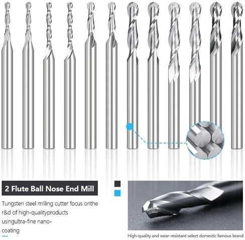 3.175 Shank Ball Nose Milling Cutter 0.8-3.175mm Diameter CNC Router Bit Carbide End Mill for Woodworking(3.175x2.0x15) in Saudi Arabia