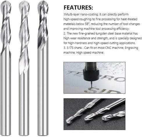 3.175 Shank Ball Nose Milling Cutter 0.8-3.175mm Diameter CNC Router Bit Carbide End Mill for Woodworking(3.175x2.0x15) in Saudi Arabia