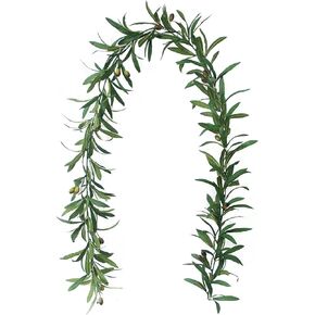 73'' Artificial Olive Leaf Vines Rattan Ivy Vines Leaf Greenery Garland with Fruit Artificial Hanging Leaves Vines for Wedding Party Home Garden Front Door Wall Decor Green