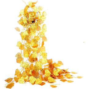 12pcs 6.5Feet Artificial Leaf Vine Wired Gold Leaf Garland Ivy Silk Greenery for Wedding Home Office Decoration (Grape Leaf)