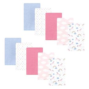 Hudson Baby Unisex Baby Cotton Flannel Burp Cloths, Unicorns Rainbows 10 Pack, One Size