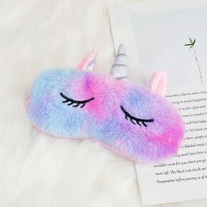 Cute Animal Sleep mask, Strong Blackout Eye Mask Soft Satin Eye Mask with Elastic Band, Night Eye Mask Travel Nap Female Male (Blue-Pink)