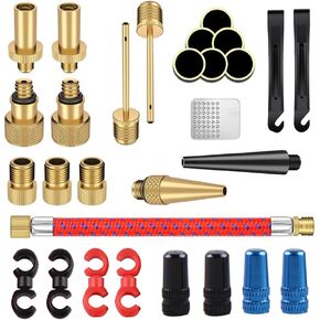 29PCS Brass Presta Schrader Valve Adapter Tools,Bike Tire Valve Adapters Bike Inner Tube Patch Kits Adapter Hose Bike Pump Accessories Fit for Inflatable Toys, Air Bed, Gym Ball, Yoga Ball,Swim Ring