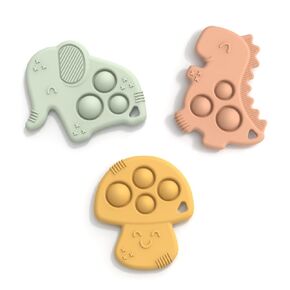 Sensory Teething Toys for Babies Age 3 to 12 Months (Set of 3) - Animal Shaped, BPA Free Soft and Textured Silicone Teether, Relief Sore Gums