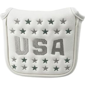 Golf Club White USA Square Mallet Putter Cover Patriotic Magnetic Heel Shafted PU Leather Headcover