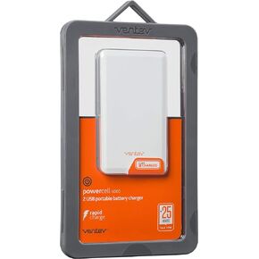 بطارية محمولة Ventev Powercell 6000 | باور بانك بمنفذين USB | 6000 مللي أمبير، شحن سريع | حزمة بطارية خارجية مدمجة للغاية للهواتف الذكية والكمبيوتر اللوحي وسماعات الرأس
