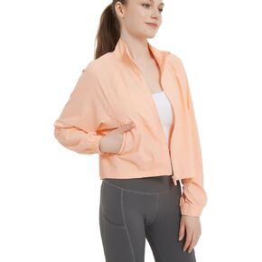 happlan Women's UPF 50+ Sun Protection Athletic Running Gym Yoga Long Sleeve Cropped Zip Up Workout Shirt Track Jacket