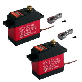 2Pcs 270° DS3225 25KG Digital Servo High Torque Waterproof Full Metal Gear RC DS Servo Motor with 25T Servo Horn for Baja Car RC Robotic Arm 1/8 1/10 1/12 Scale Crawler Truck Boat (Angle 270 Degree)