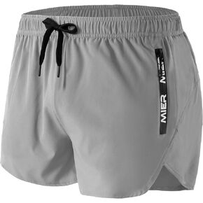 MIER Men's 3 Inch Inseam Running Shorts with Brief Liner Dry Fit Gym Athletic Workout Exercise Shorts with Zipper Pocket