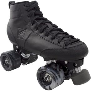 Roller Skates - Black Microfiber Roller Rink Derby Quad Skates - Indoor/Outdoor Skating