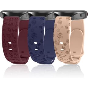 3 Pack Floral Engraved Band Silicone Bands Compatible with Samsung Galaxy Watch 6 5 4 40mm 44mm,Galaxy Watch 5 Pro Band 45mm/Watch 6/4 Classic Band 42mm 46mm 43mm 47mm, 20mm Soft Adjustable Silicone Women Band
