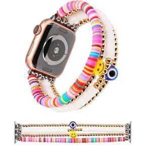TOYOUTHS متوافق مع سوار ساعة Apple Preppy مطرز لطيف قابل للتمدد للفتيات والنساء وسوار من الطين iWatch Ultra 1/2 (49 مم)، السلسلة 9/8/7 (41 مم 45 مم)، السلسلة SE/6/5/4 (40 مم 44 مم)، السلسلة 3 /2/1(38 ملم 42 ملم)
