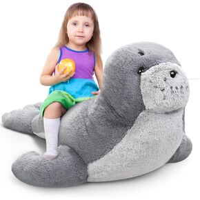 39 Inch Giant Seal Plush Stuffed Animal Large Soft Cuddly Grey Cute Hug Seal Plush Toy Adorable Big Pillow Gift for Kids Sleeping Companion Birthday Ocean Animals Decor