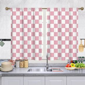Black and White Checkered Kitchen Curtains, Rustic Farmhouse Kitchen Curtain, Checkerboard Vintage Small Kitchen Curtains Sets for Cafe Window Treatment Drapes 2 Panels (Each 27.5x39 Inch)