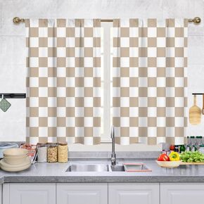 Black and White Checkered Kitchen Curtains, Rustic Farmhouse Kitchen Curtain, Checkerboard Vintage Small Kitchen Curtains Sets for Cafe Window Treatment Drapes 2 Panels (Each 27.5x39 Inch) in Kuwait