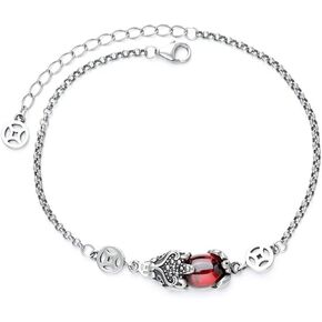 PI Xiu Red Garnet Bracelet Fortune Bracelet Beaded Bracelet Feng Shui Bracelet With Pi Xiu and Copper Coin Buddhist Amulet Beads Bracelets Attract Wealth and Good Luck
