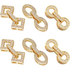 Beebeecraft 1 Box 6Pcs Fold Over Clasps 18K Gold Plated Brass Cubic Zirconia Necklace Clasps 3 Style Gold Clasps Necklace Pendant Charms with Loop for Bracelet DIY Jewelry Crafts Making