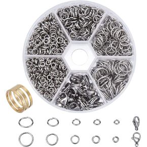 PH PandaHall 1160 pcs 4/5/6/8/10mm Stainless Steel Jump Rings with 30 pcs Lobster Claw Clasps for Earring Bracelet Necklace Pendants Jewelry DIY Craft Making, Stainless Steel Color