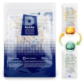 Dry & Dry 20 Gram[14 Packets] Orange Indicating Silica Gel Packets Desiccant Dehumidifiers - Food Safe Silica Packs, Silica Gel, Moisture Absorbers, Silica Packets, Desiccant Packs