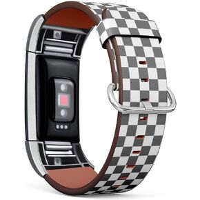 Leather Band Compatible with Fitbit Charge 2, Replacement Strap Bracelet Wristband // Checkerboard Pattern Design