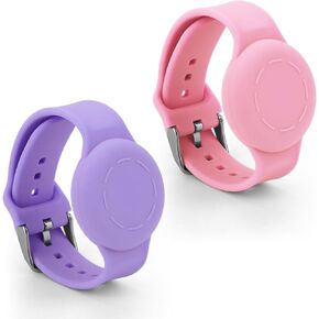 2pcs Kids Wristbands for Airtag, Waterproof Silicone Bracelet for kids Adjustable Soft Watch Band for airtag for Toddler Child GPS Tracking Tagging (Pink, Dark Purple)