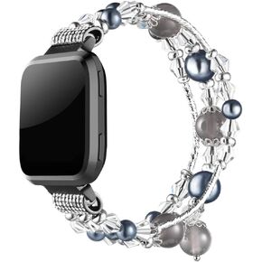 Simpeak Fashion Band Compatible with Fitbit Versa/Versa 2 / Versa Lite/Versa SE Smartwatch, Jewelry Bracelet Elastic Beaded Pearl Band Replacement for Fitbit Versa,Women Girls, Pink