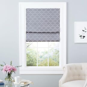 Montague Trellis Total Blackout Roman Shade, 34"x64", White