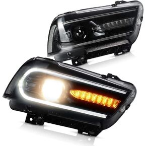 VLAND Multicolor DRL Projector LED RGB Headlights For [Dodge Charger 2011-2014] With Dual Beam Lens, Sequential Turn Signals, Driver & Passenger Sides (Don't fit 2012 dodge charger SE)