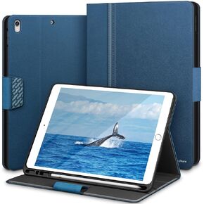 KingBlanc Case for iPad Air (3rd Generation) 10.5" 2019 / iPad Pro 10.5 inch 2017 Case with Apple Pencil Holder, Vegan Leather Smart Cover, Auto Sleep/Wake, Multi-Angle Folding, Blue