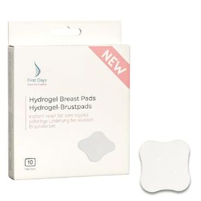 First Days Maternity - Hydrogel Breast Pads for Sore Nipples, Instant Cooling Relief, Suitable for All Skin Types, Pads with Soft Fabric Backing and 1 mm Thickness, 7.5 cm x 7.5 cm, Pack of 10 Pads
