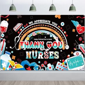 HOWAF Thank You Nurse Party Decorations Backdrop Banner, Happy National Nurses Day Banner for Doctor Nursing Graduation Party Photography, Nurses Appreciation Week Banner for Office Party Decorations