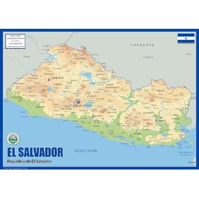 El Salvador Physical Poster Map - 23.3 x 16.5 Inches - Paper Laminated