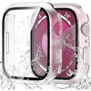 YMHML Waterproof Case for Apple Watch Series 9 41mm Screen Protector, 2 Pack New Upgrade Hard PC Bumper with Ultra HD Tempered Glass Touch Sensitive Face Cover for iWatch 9/8/7 Accessories, Clear