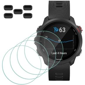 Screen Protector for Garmin Forerunner 245/245 Music Smartwatch [4 Pcs] + Anti-dust Plugs 5Pcs, Tempered Glass 9H Hardness Sensitive Touch Bubble Free Film Ultra-Thin Protective Cover